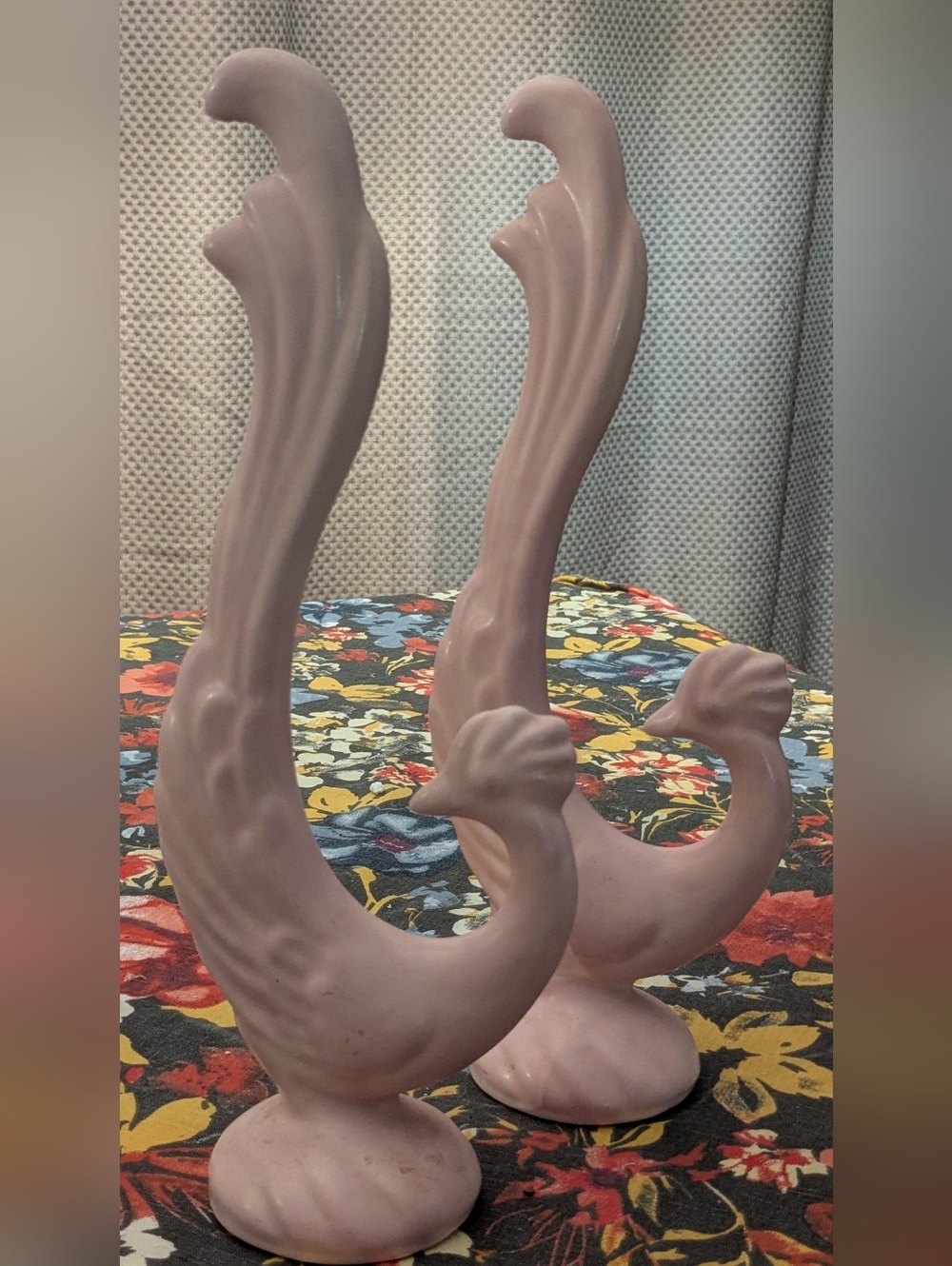 Pair of Ceramic vintage pink figurines roosters